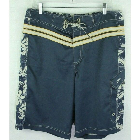 Speedo Board Shorts Size 34 Blue 11" Inseam Floral Striped Pocket - Picture 1 of 8